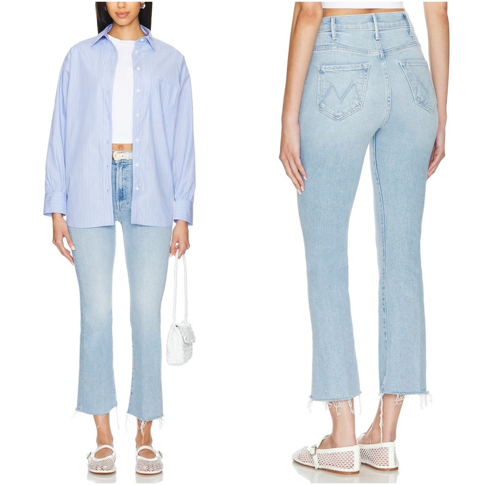 NWT Mother Hustler Ankle Fray Jeans Lost Art Light Blue High Rise Bootcut Sz 30